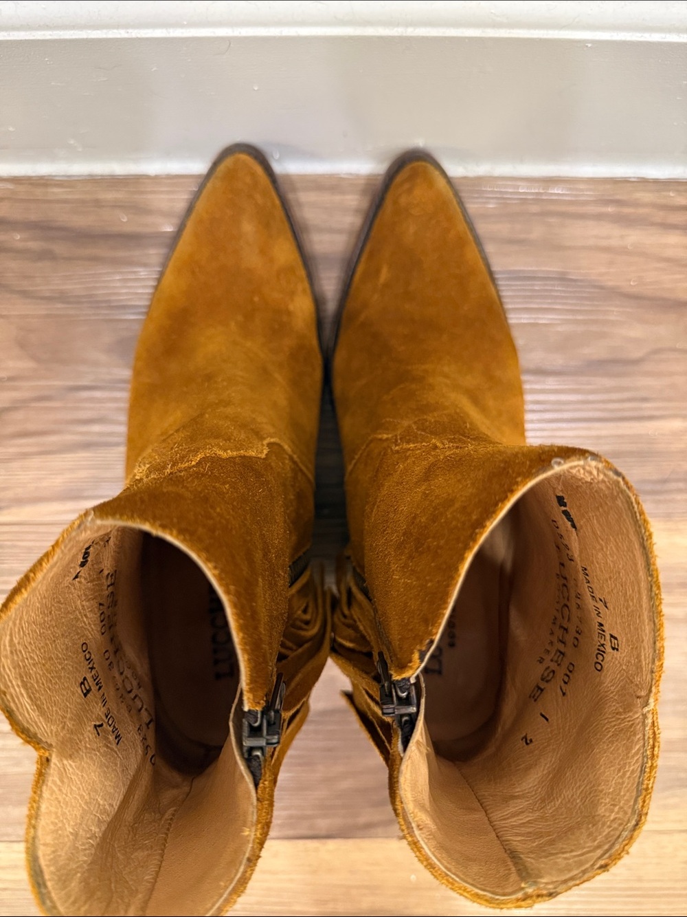 Lucchese Suede Fringe Ankle Boots in Cognac Brown - Picture 6 of 7